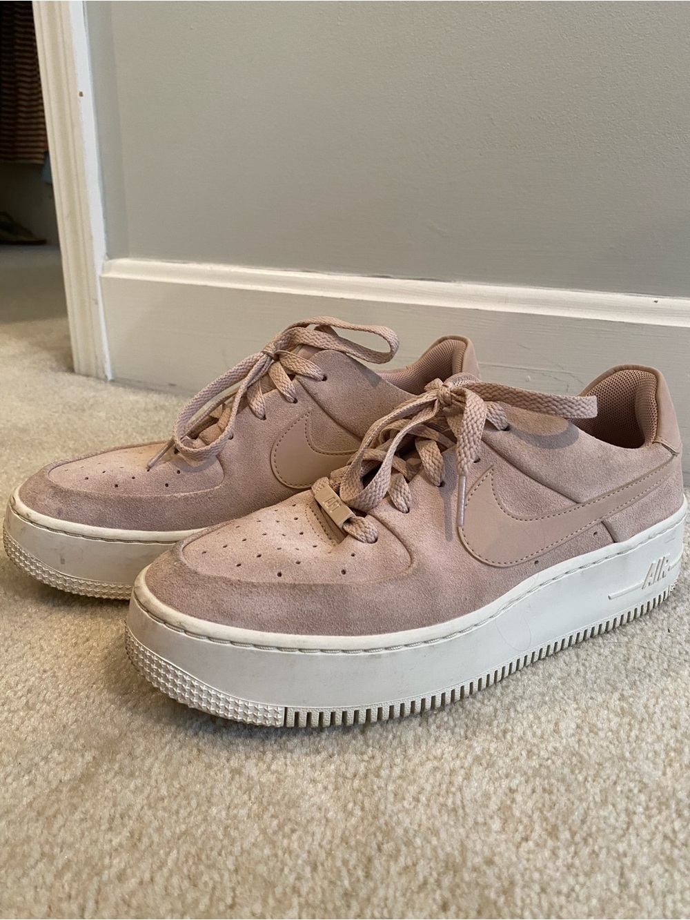 Nike Air Force Ones Women’s Blush Pink Suede Platform Sneakers